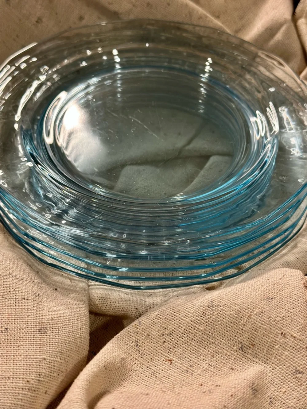 Vintage Soft Blue Clear Glass Octagonal Plates Set of 6 - Picture 3 of 5